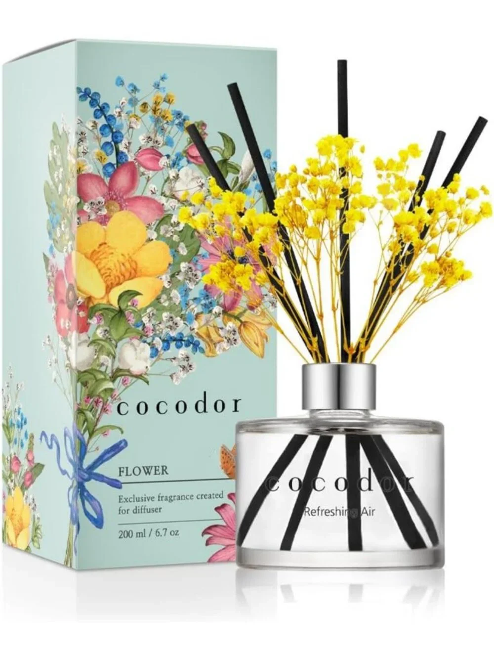 Real Flower Reed Diffuser Set - 6.7oz Aromatherapy Oil Diffuser for Home